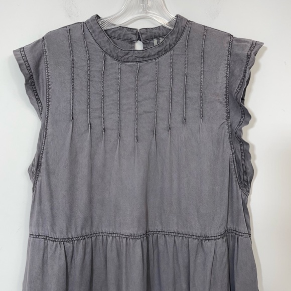 Anthropologie Dark Gray Jenee Tiered Tunic Dress L Large Summer Swing Pockets - Picture 6 of 16